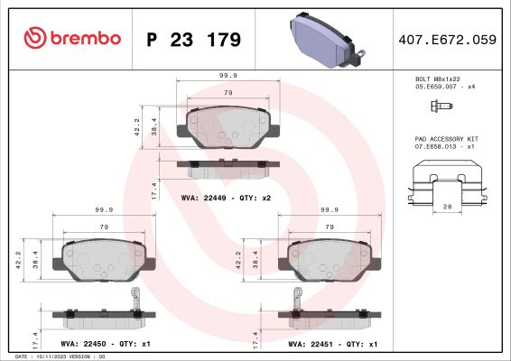 A.B.S. P 23 179 BREMBO Bremsbelagsatz, Scheibenbremse